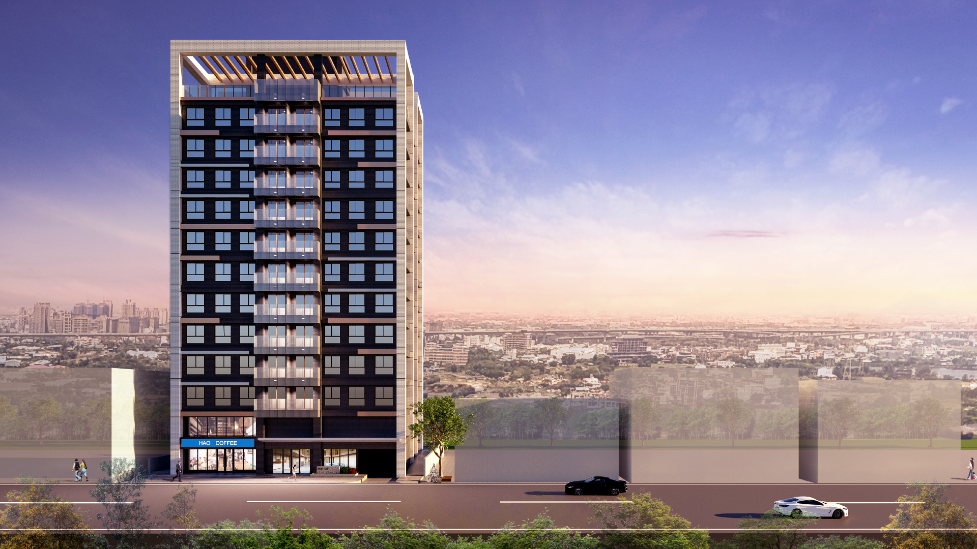 建物外觀3D示意圖,實以竣工現況及核備圖說為主。